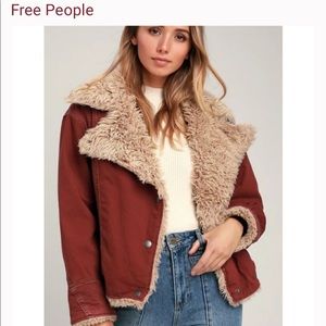Free People* OWEN WINE RED OVERSIZED SHERPA JACKET
